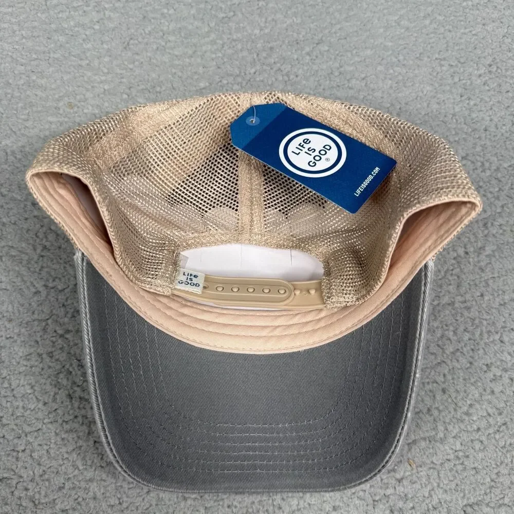 Life Is Good Hat Cap Retro Mountains Soft Mesh Snapback Gray Outdoors Hiking NWT